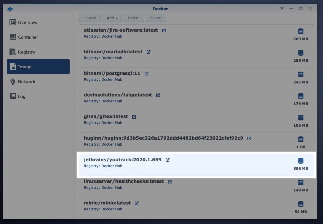 YouTrack Docker image on image overview