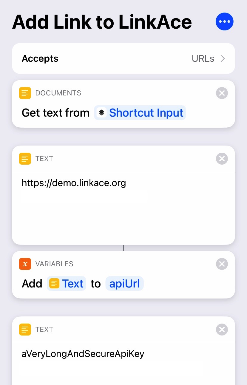 Preview of the Shortcuts workflow
