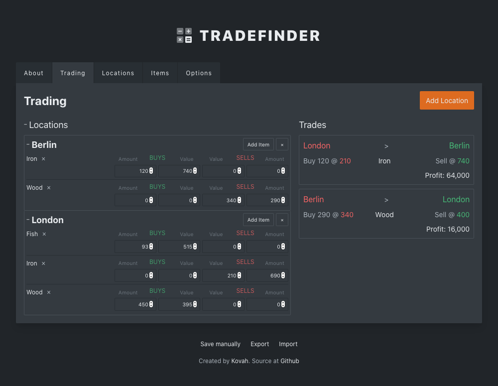 Preview screenshot of the Tradefinder tool