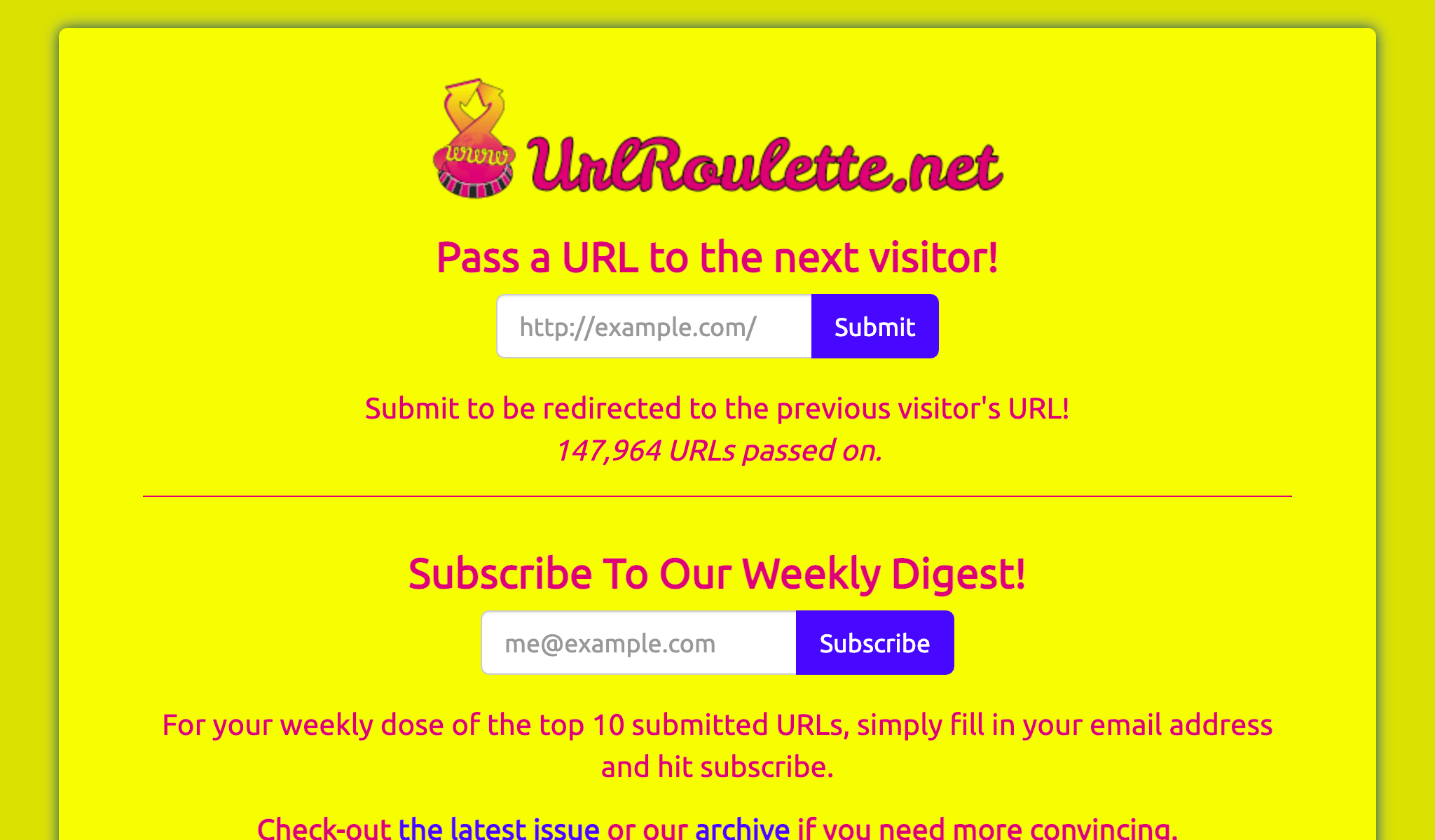 Screenshot of URL Roulette