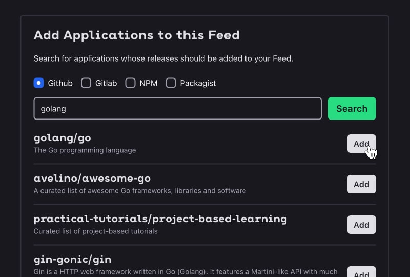 Preview of adding Go programming language to a feed