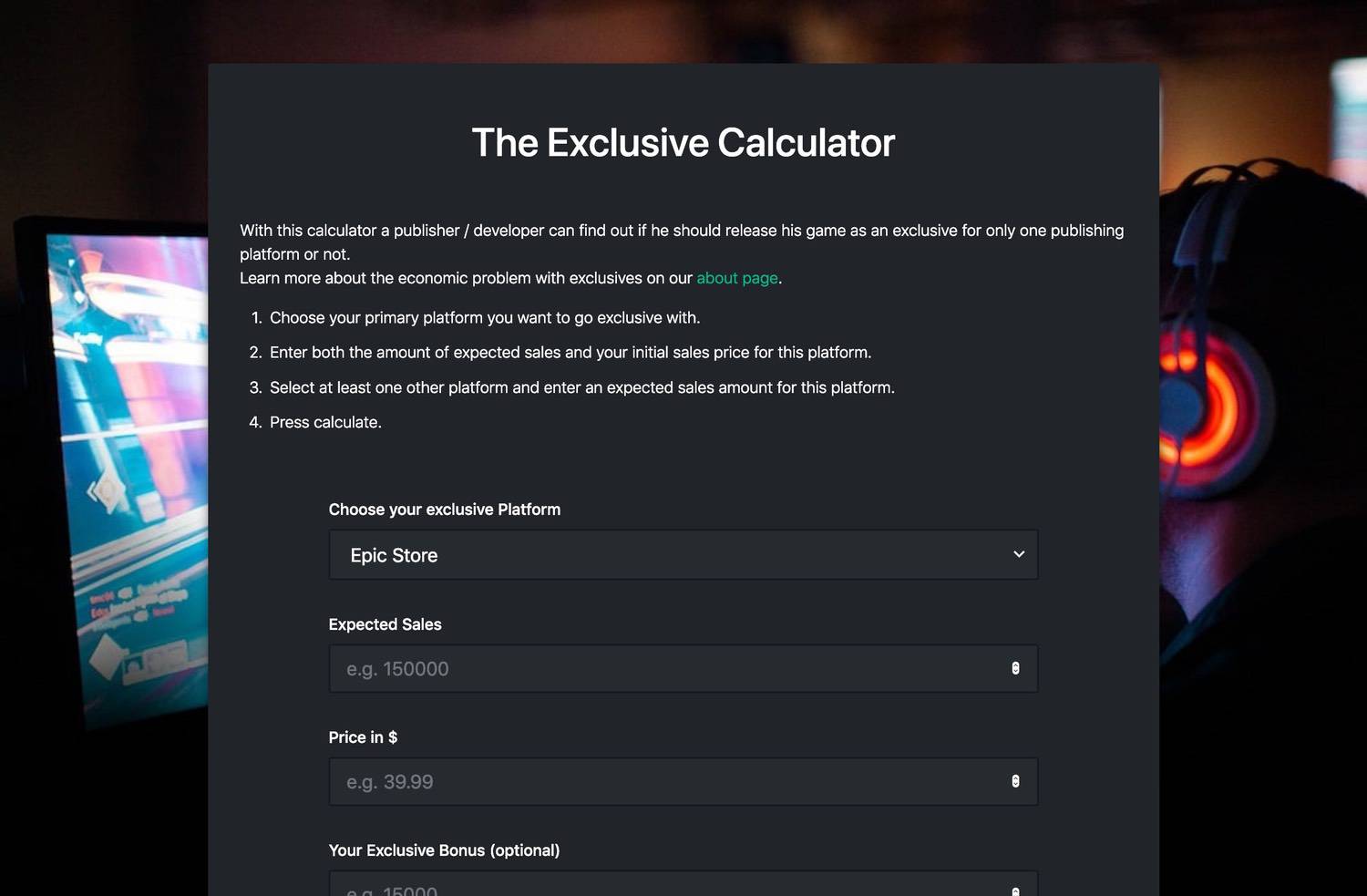 Screenshot of the Exclusive Calculator